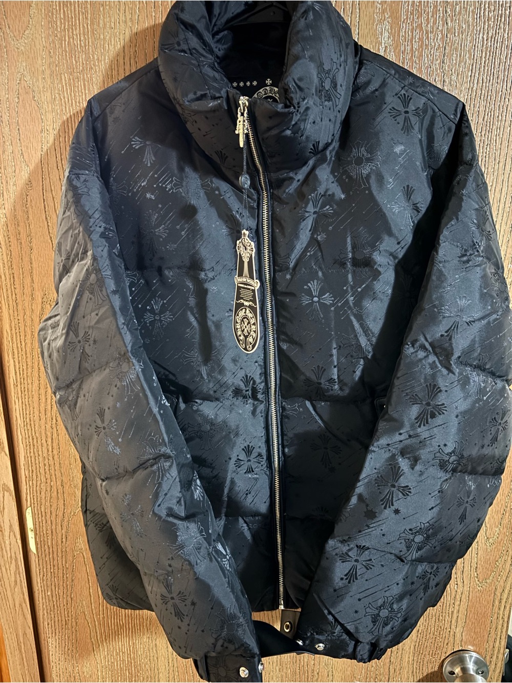 Chrome Hearts Black Quilted Puffer Jacket with Signature Silver Hardware